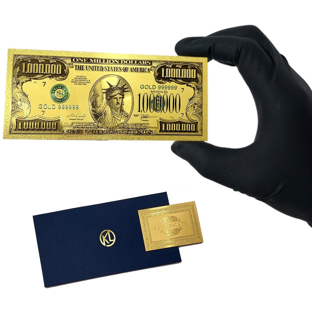 Nota Cédula 1 Milhão de Dólares Metalizada Ouro Estátua da Liberdade Coleção