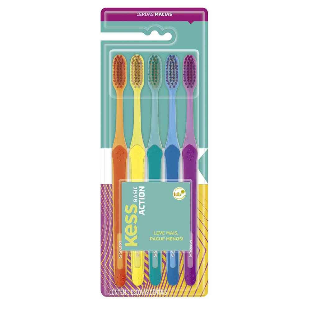 Kit Escova Dental Kess Basic Action Macia Com 5 Unidades - 2548 - Health
