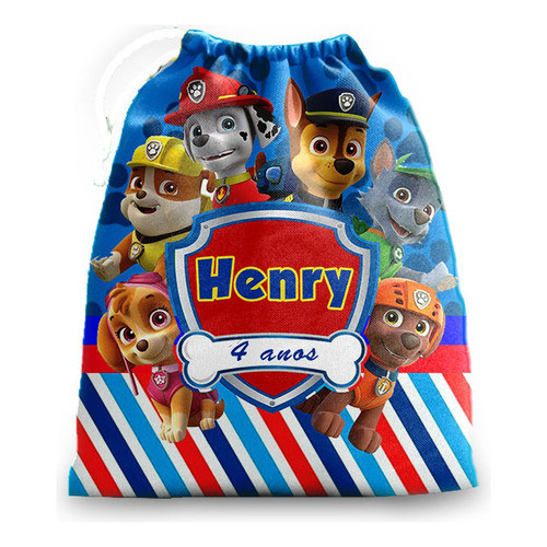 10 Sacolinhas Personalizadas de tecido festa de aniversário Patrulha Canina Azul E Vermelha em Oferta na Shopee