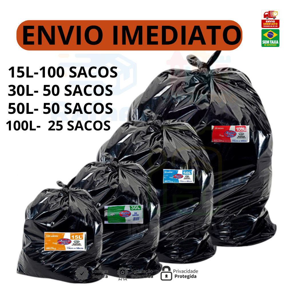 Saco de Lixo EmbaLixo resistente com 100 unidades 15/30/50/100 Litros em Oferta na Shopee