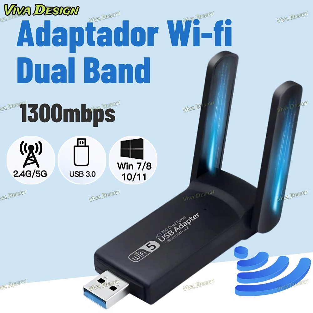 Adaptador Wi-fi Dual Band 2-4G e 5G USB 3.0 5Ghz 1300Mbps 2 Antenas em Oferta na Shopee