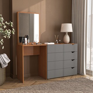 Cômoda Penteadeira 4 Gavetas com Espelho Porto Cinza/Freijó em Oferta na Shopee