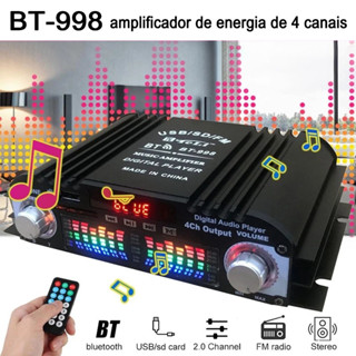 12V 1600W Amplificador De Áudio Hifi De 4 Canais Bluetooth5.0 Usb Sd Aux BT-998 Player De Karaokê ALT em Oferta na Shopee