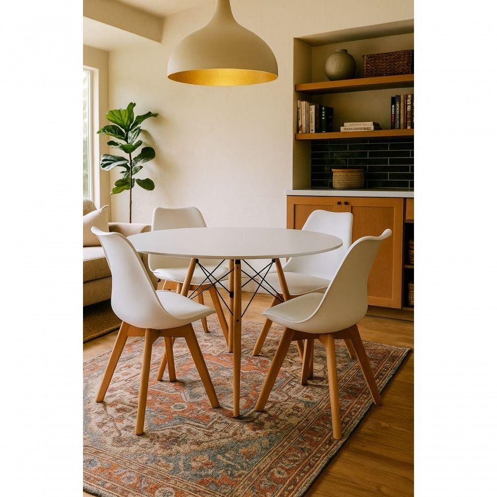 Conjunto Mesa De Jantar Sala Cozinha Elegante Eiffel 90cm Mdf Branca Com 04 Cadeiras Leda Elegance Branca em Oferta na Shopee