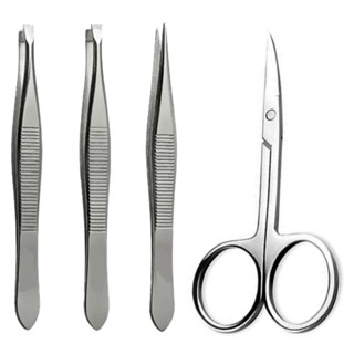 Kit 3 Pinças Profissional (Reta + Chanfrada + Ponta Agulha) + Tesoura Tesourinha Sobrancelhas em Oferta na Shopee