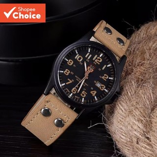 Relógio De Campo Militar Masculino , Quartzo Analógico Com Data , Pulseira De Couro Robusta em Oferta na Shopee