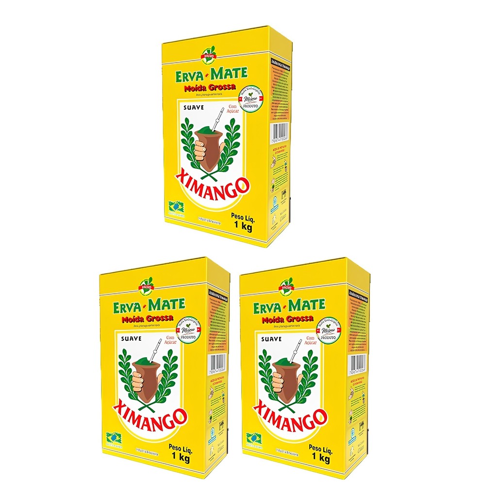 3 Erva Mate Chimarrão XIMANGO SUAVE AÇUCAR grossa Vácuo 1 Kg