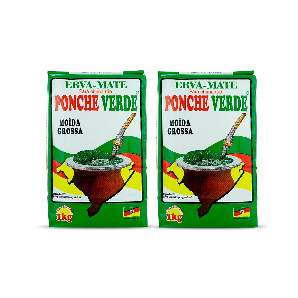 2 Erva Mate Chimarrão PONCHE VERDE MOÍDA GROSSA Gaúcho 1kg
