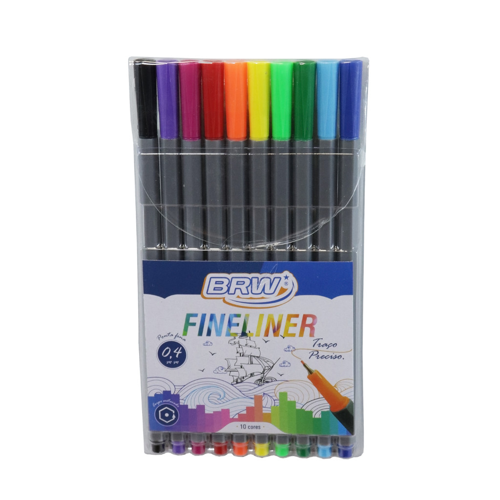 Kit  10 Canetas Fineline Colorida 0.4mm - BRW em Oferta na Shopee