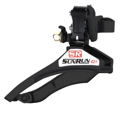 Câmbio Dianteiro SunRun Top Pull Puxa Por Cima Index 42d 31.8mm Preto P/ Bicicleta Bike