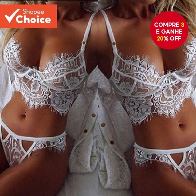 Europeu E Americano Lingerie Sexy Renda Feminina Confortável Conjunto De Preto Branco Roup...