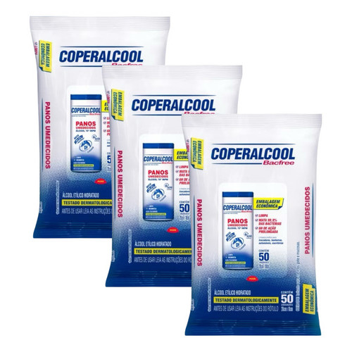 Kit Pano Umedecido Coperalcool Com 3 Pacotes 50 Lenços Cada em Oferta na Shopee
