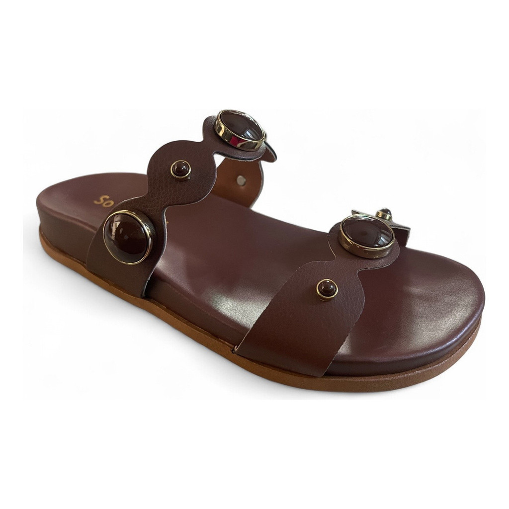 Sandália Feminina Chinelo Birken Papete com Pedras Rasteirinha Chic Rasteira Moda So Pretty Shoes Estilosa Praia Piscina