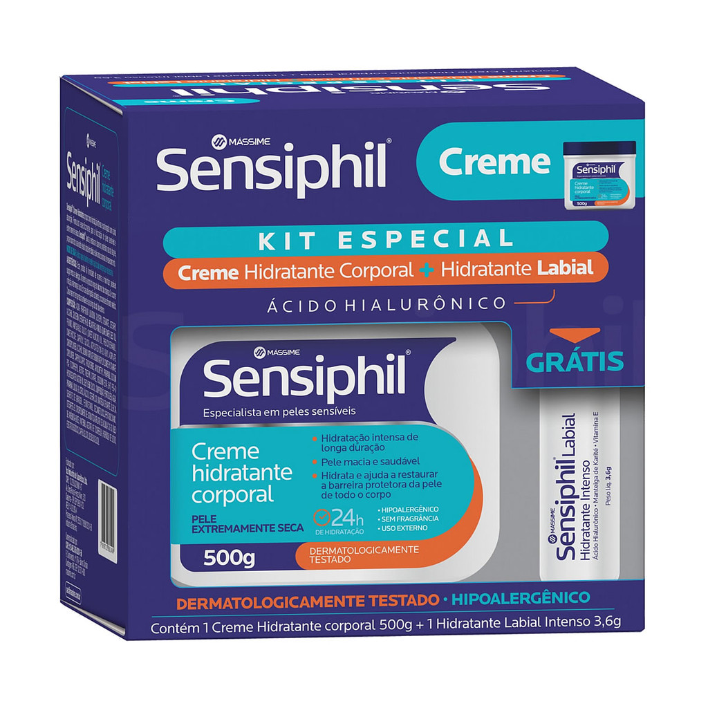 Sensiphil Creme 500g + Hidratante Labial Ácido Hialurônico 3,6g em Oferta na Shopee
