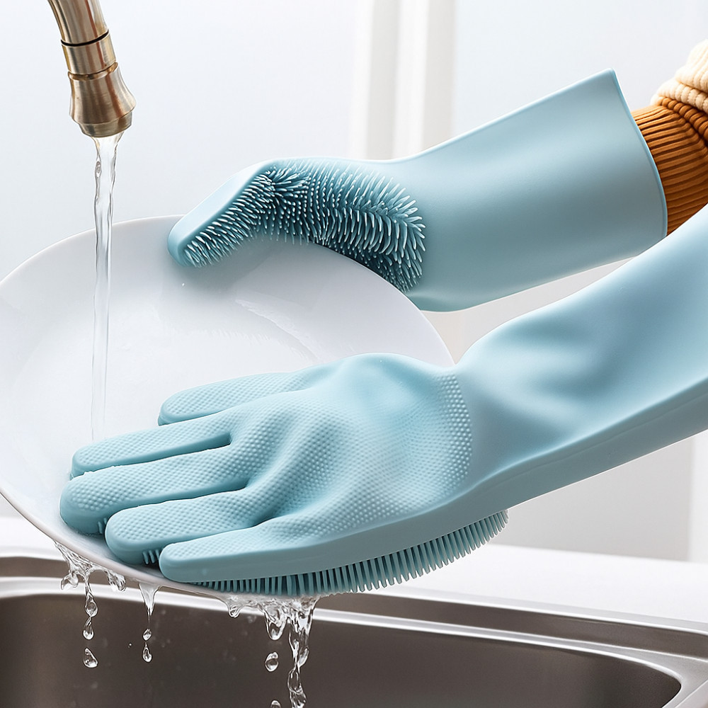 Par De Luvas De Cozinha Luva De Silicone Para Limpeza Esponja Multiuso Prato Copo Pet Carro