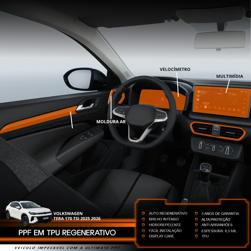 Película PPF Proteção Kit Interior Completo VW Tera 170 TSI 2025 2026 Transparente TPU Anti Risco