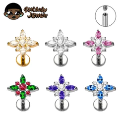 Piercing Helix Conch Labret Titânio Pvd Estrela Com Zirconia