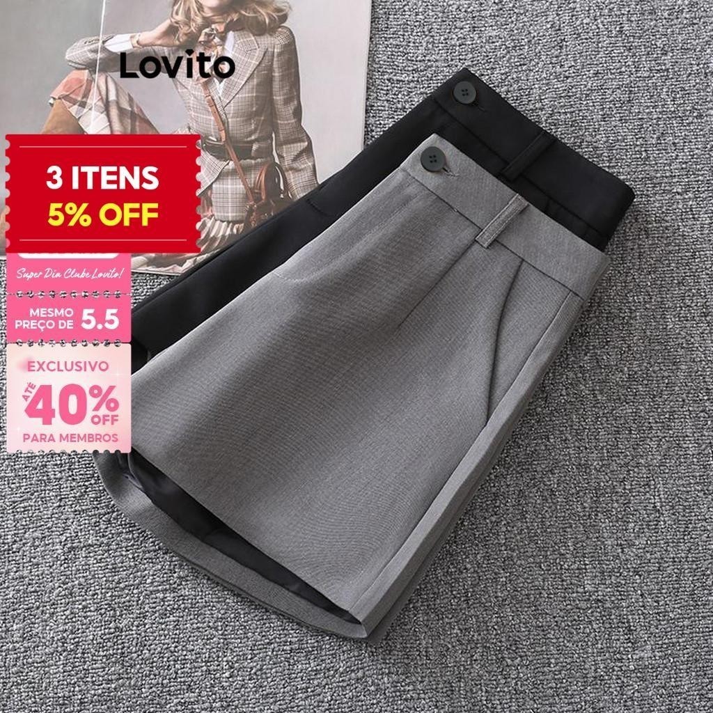 (Trendy) Lovito Shorts Elegantes Com Bolso Liso E Shorts Básicos Para Mulheres LNL74448 em Oferta na Shopee
