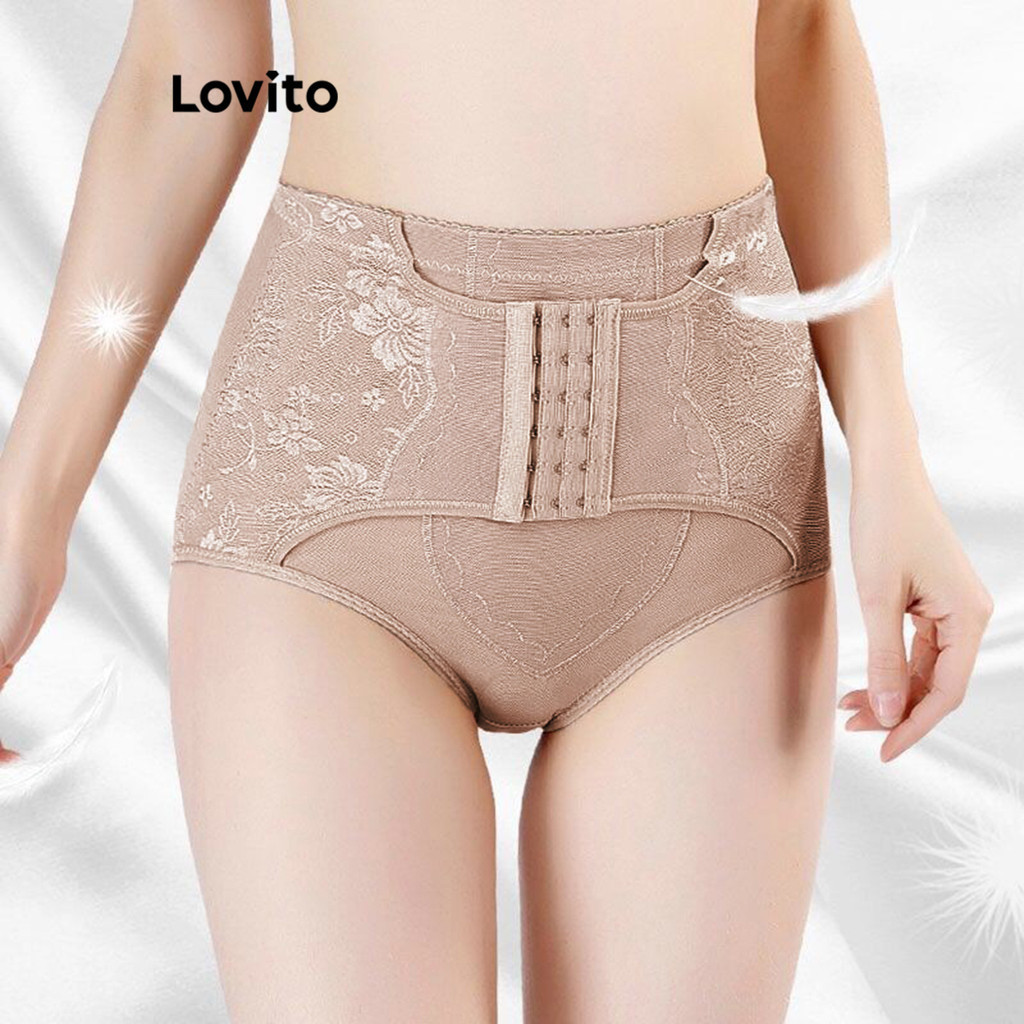 (Trendy) Lovito Shapewear Casual Com Botão Liso, Modelador Macio E Confortável Para Mulheres LNE16269 (damasco/preto) em Oferta na Shopee