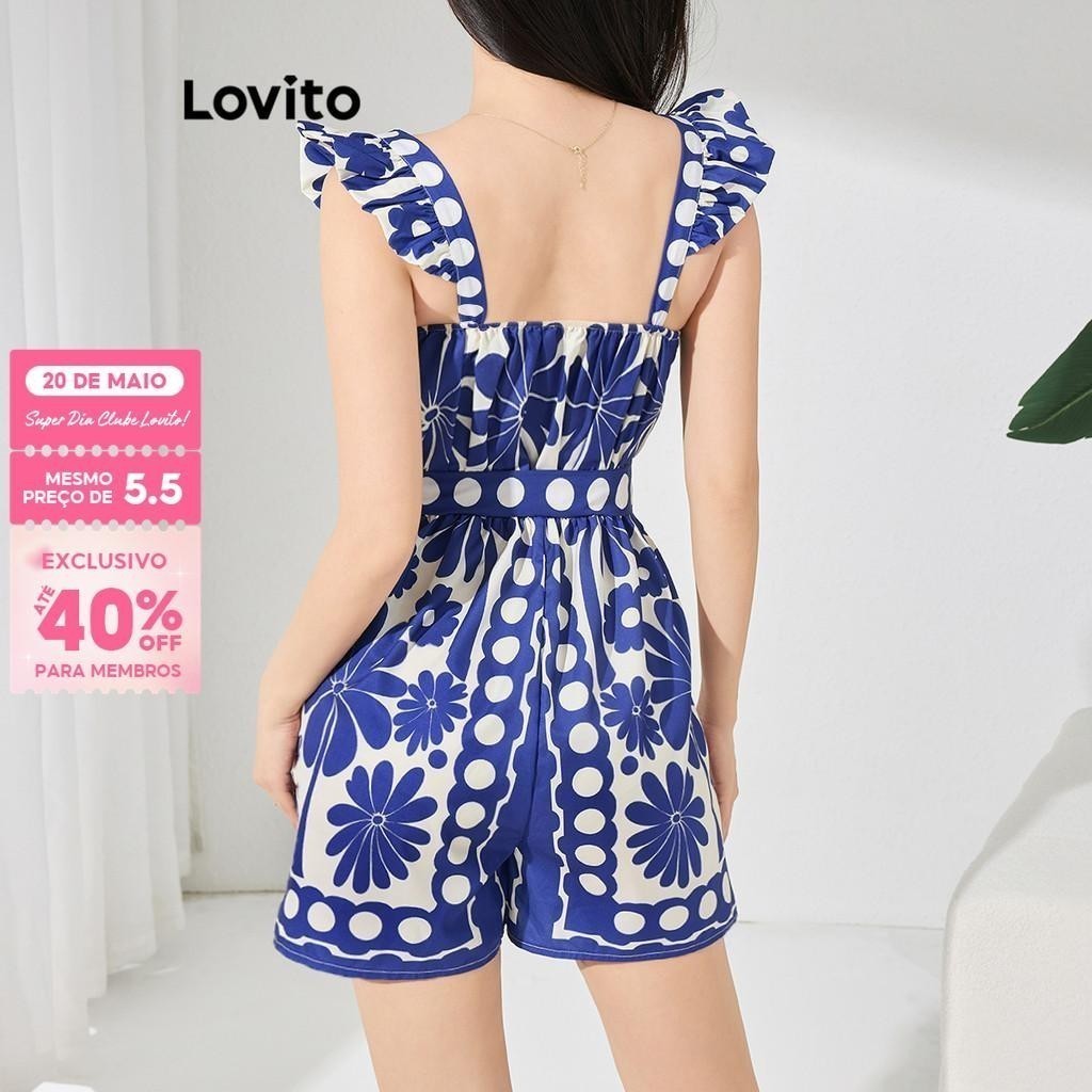 (Trendy) Lovito Macacão Boho Geométrico Verão Folho Macacão Para Mulheres L116LD067 - Women Clothes