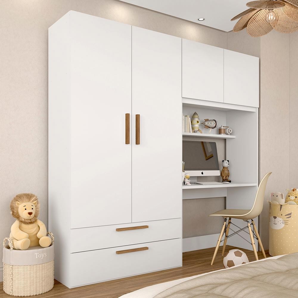 Guarda Roupa Infantil 4 Pts 2 Gav Com Escrivaninha Joy Bco/frei - M.a em Oferta na Shopee