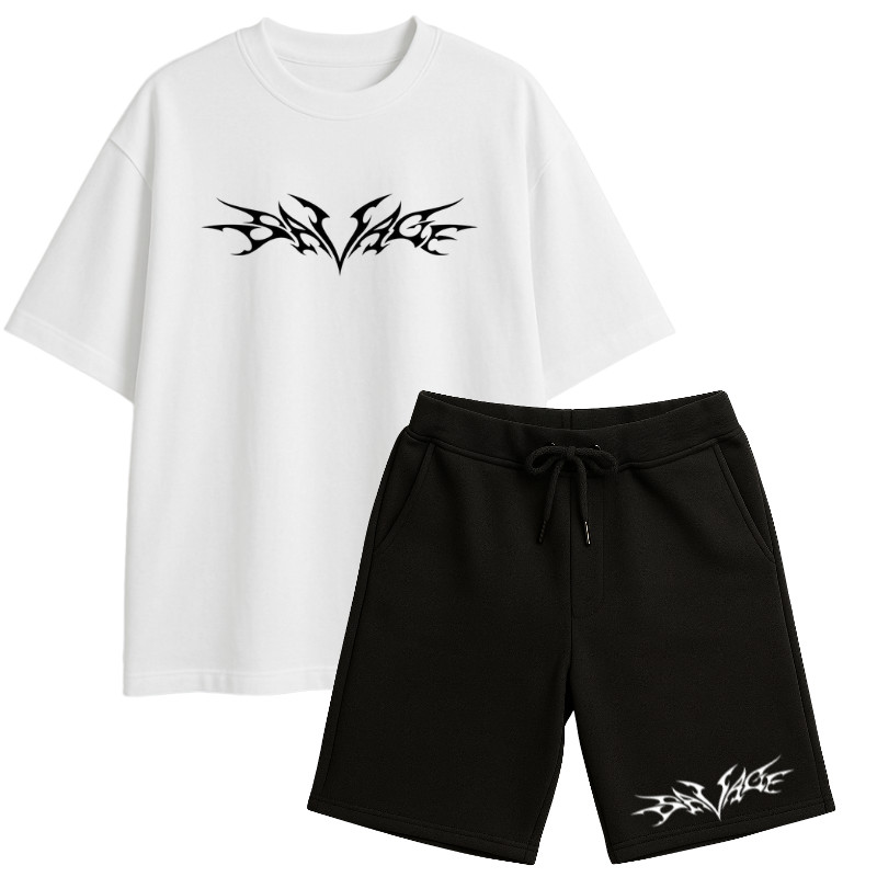 Kit Camiseta Oversized + Bermuda Moletinho Savage Estampado Masculino 100% Algodão