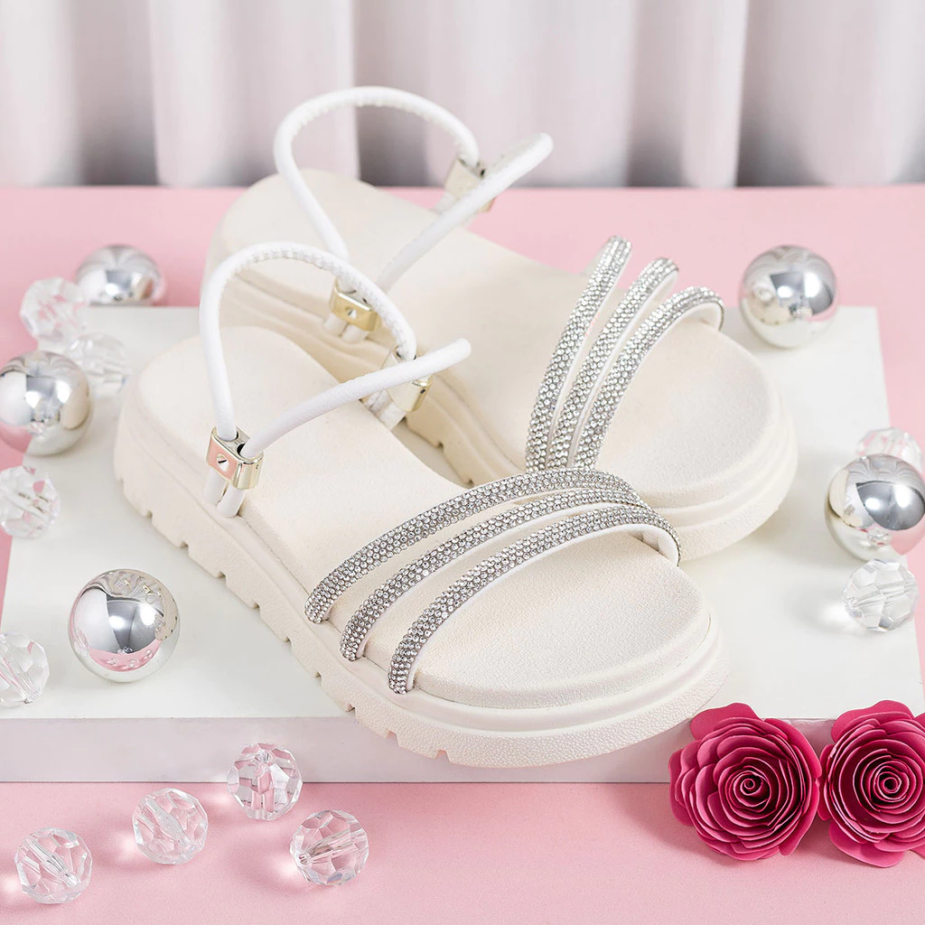 Sandália Infantil Feminina Branca com Strass Brilho e Elegância Casual Confortável — imagem 1