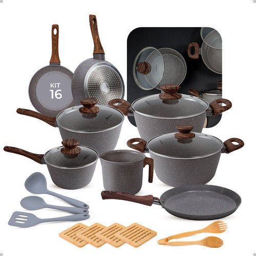 Jogo De Panelas Antiaderente Indução Cerâmica Atoz 16 Peças Grafite em Oferta na Shopee