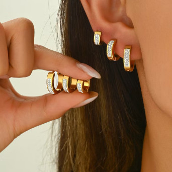 Conjunto De Brincos De Aço Inoxidável Com 6 Peças , Joias Vintage Destaque De Diamante