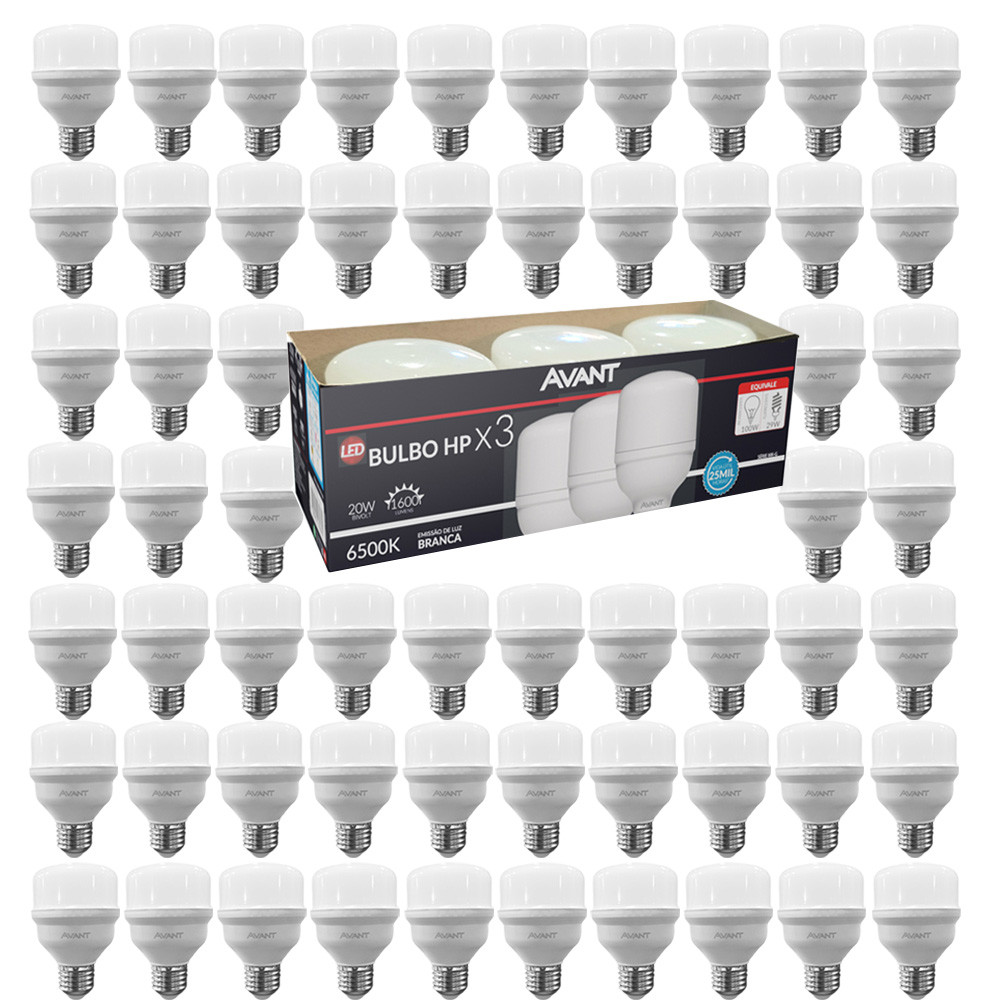 60 Lampada Bulbo 20W Luz Branco Frio 6500K Bivolt 127v 220v Avant Soquete E27 Residencial