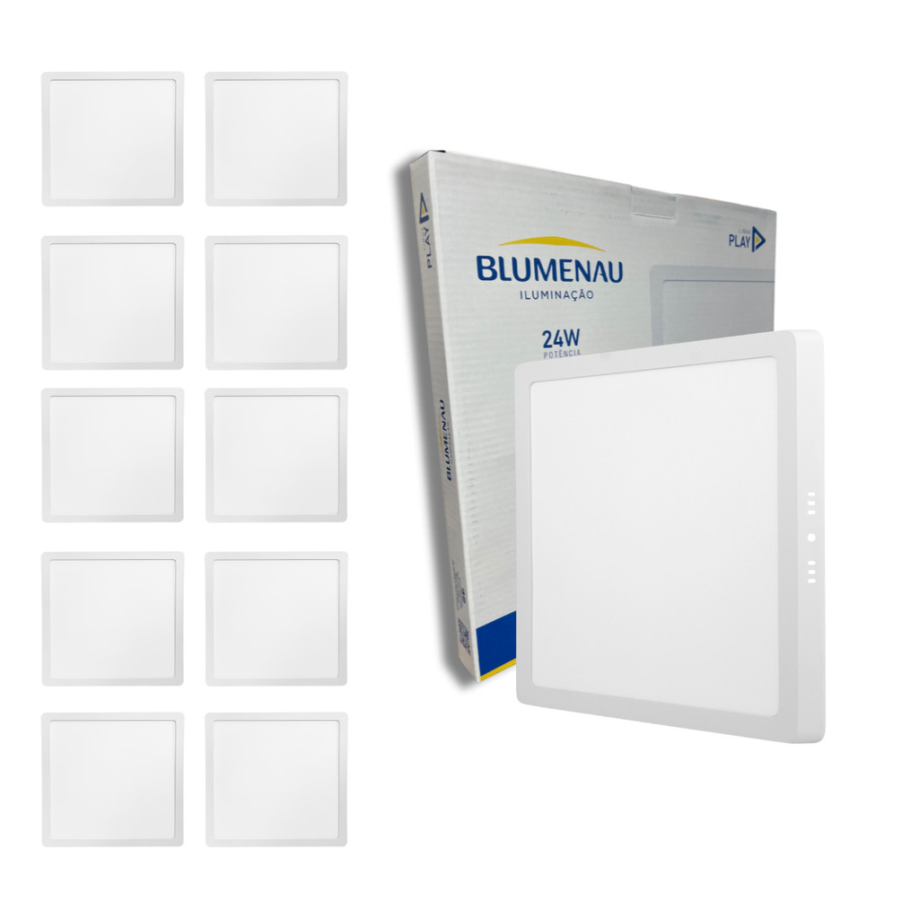 kit 10 Painel Plafon Quadrado Sobrepor 24w Play Bivolt 6500k 4000k 3000k Blumenau Iluminação em Oferta na Shopee