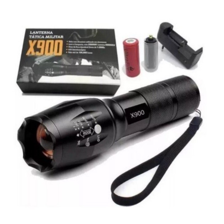 Lanterna Tática Policial Militar X900 com Bateria Recarregável em Oferta na Shopee