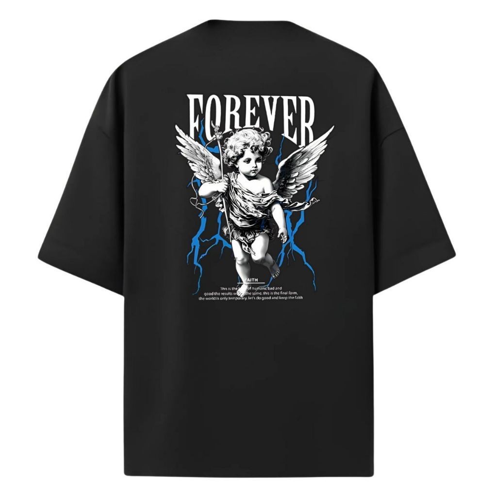 Camiseta Anjo Forever Gola Alta E Manga Curta 100% Algodão Moda Streetwear Lançamento