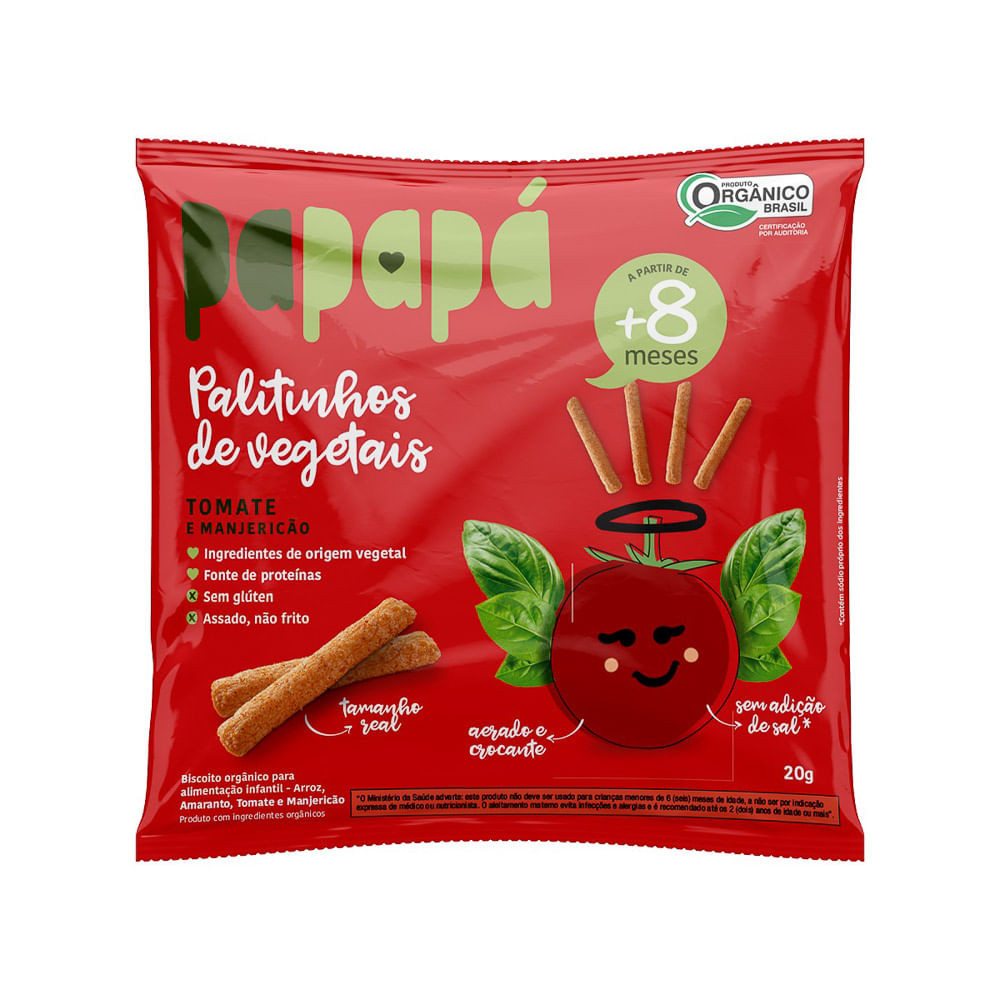 Palitinhos de Vegetais Papapá 8+ Meses Sabor Tomate e Manjericão 20g - Mom & Baby
