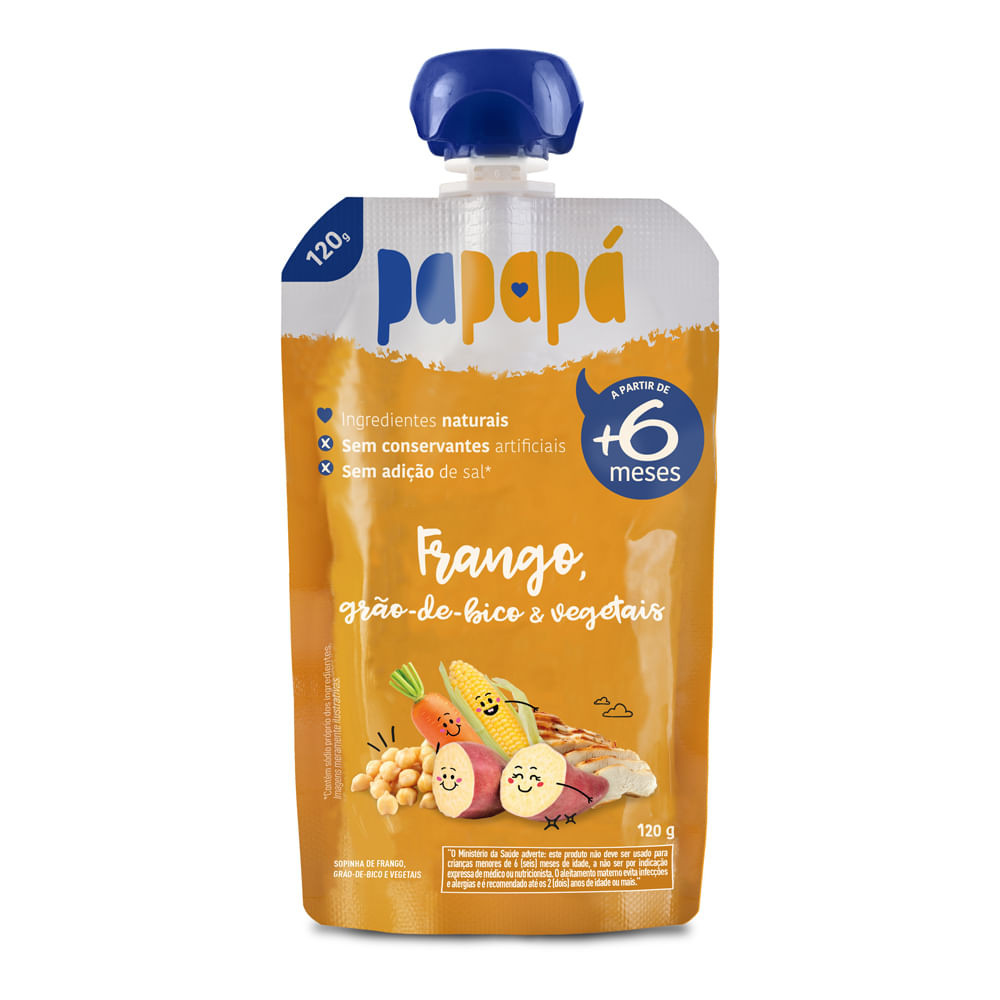 Papinha Papapá Sabor Frango Grão de Bico e Vegetais 6+ Meses 120g - Mom & Baby