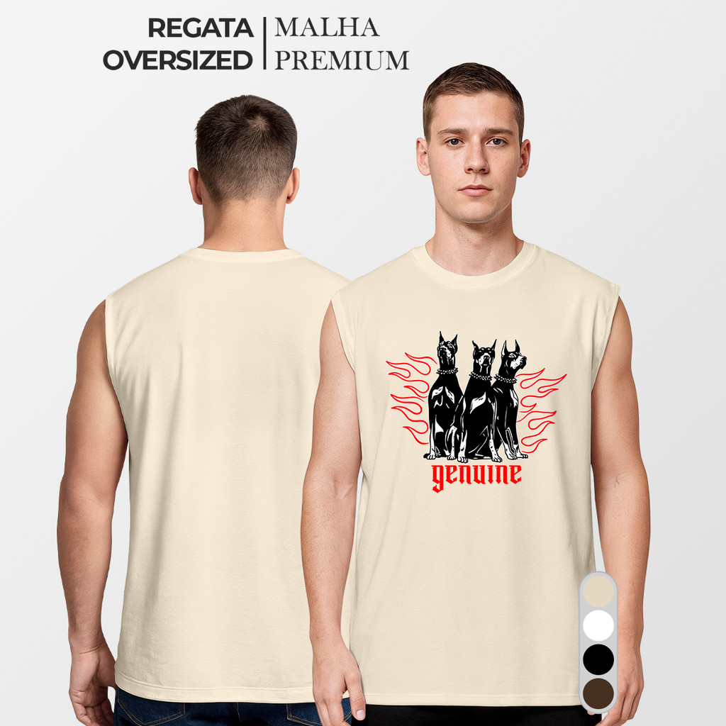 Camiseta Regata Oversized 100% Algodão Streetwear Estampada Three Dogs