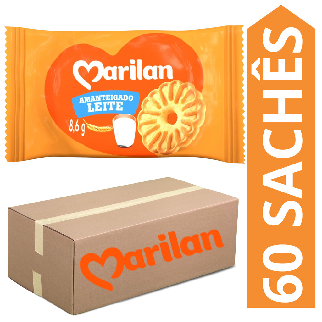 Kit 60 Sachês Biscoito Amanteigado Leite Marilan 8,8g em Oferta na Shopee