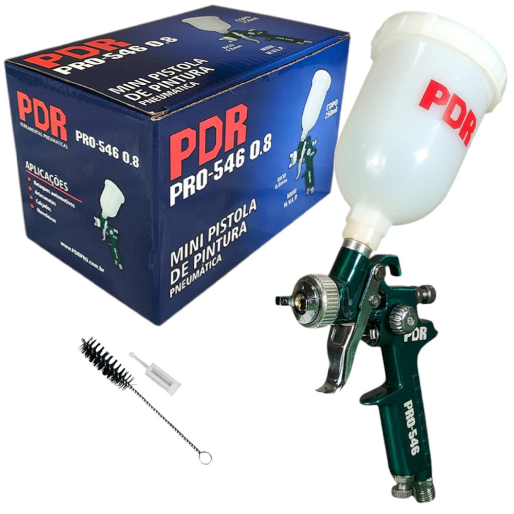 Mini Pistola de Pintura Profissional PDR HVLP a Gravidade 35psi Bico de 0.8mm com Copo Branco 250ml