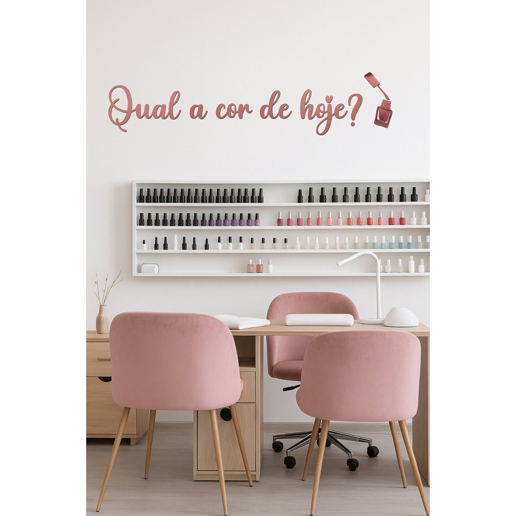 Espelho Acrílico Decorativo Frase "Qual a Cor de Hoje?" Salão Esmalteria Nails Studio
