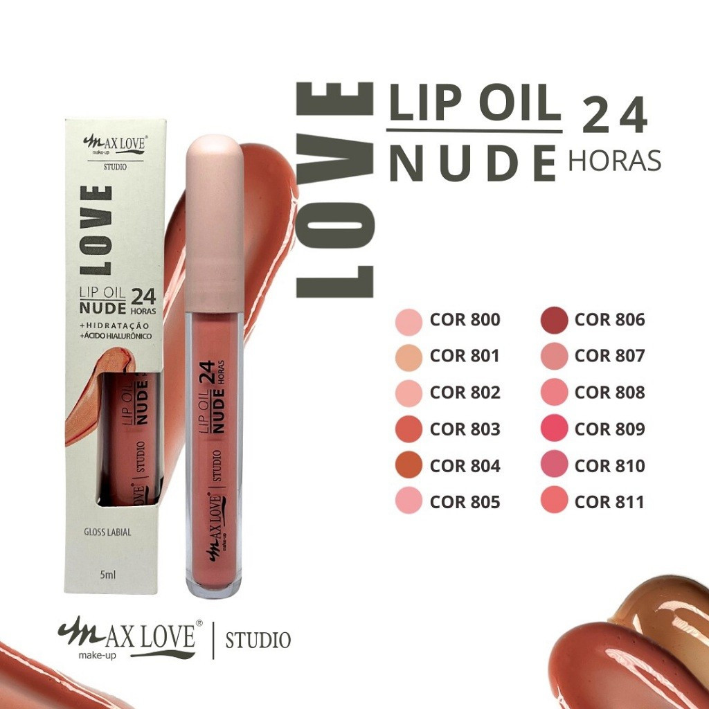 Lip Oil Nude Hidratante 24 Horas Vegano Max Love em Oferta na Shopee
