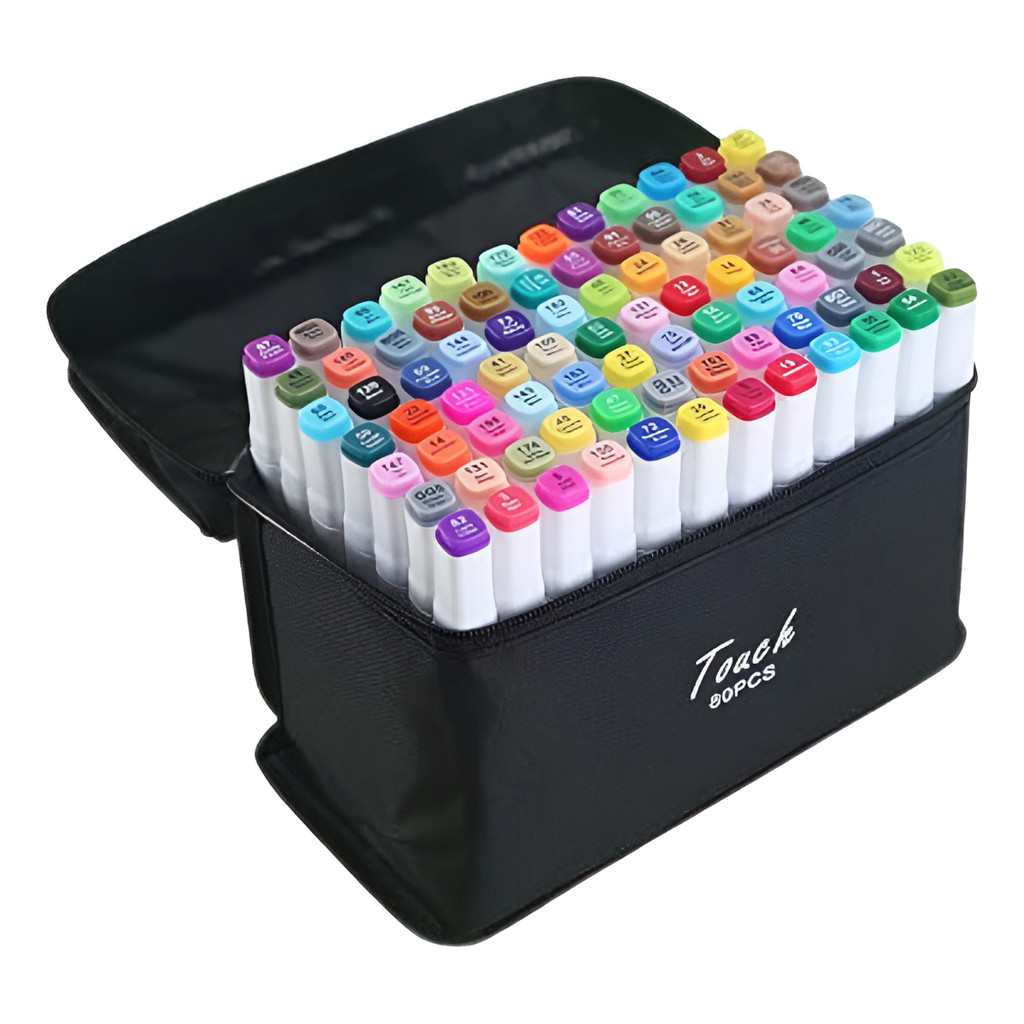 Conjunto De Canetas Marcador Permanente Ponta Dupla 80 Cores em Oferta na Shopee