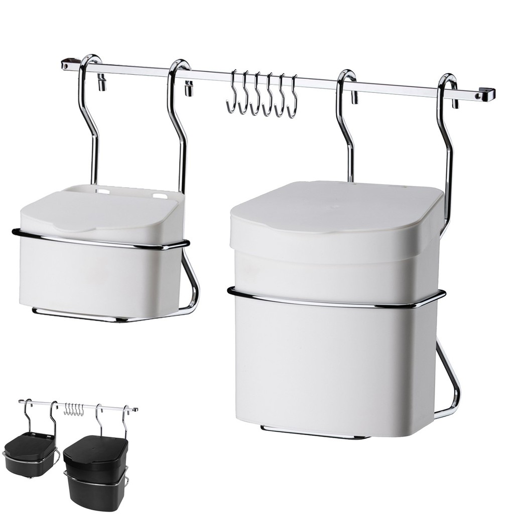 Kit Cozinha Barra 45cm De Parede Cromada com 6 Ganchos + Lixeira 2,5L + Saleiro - Future