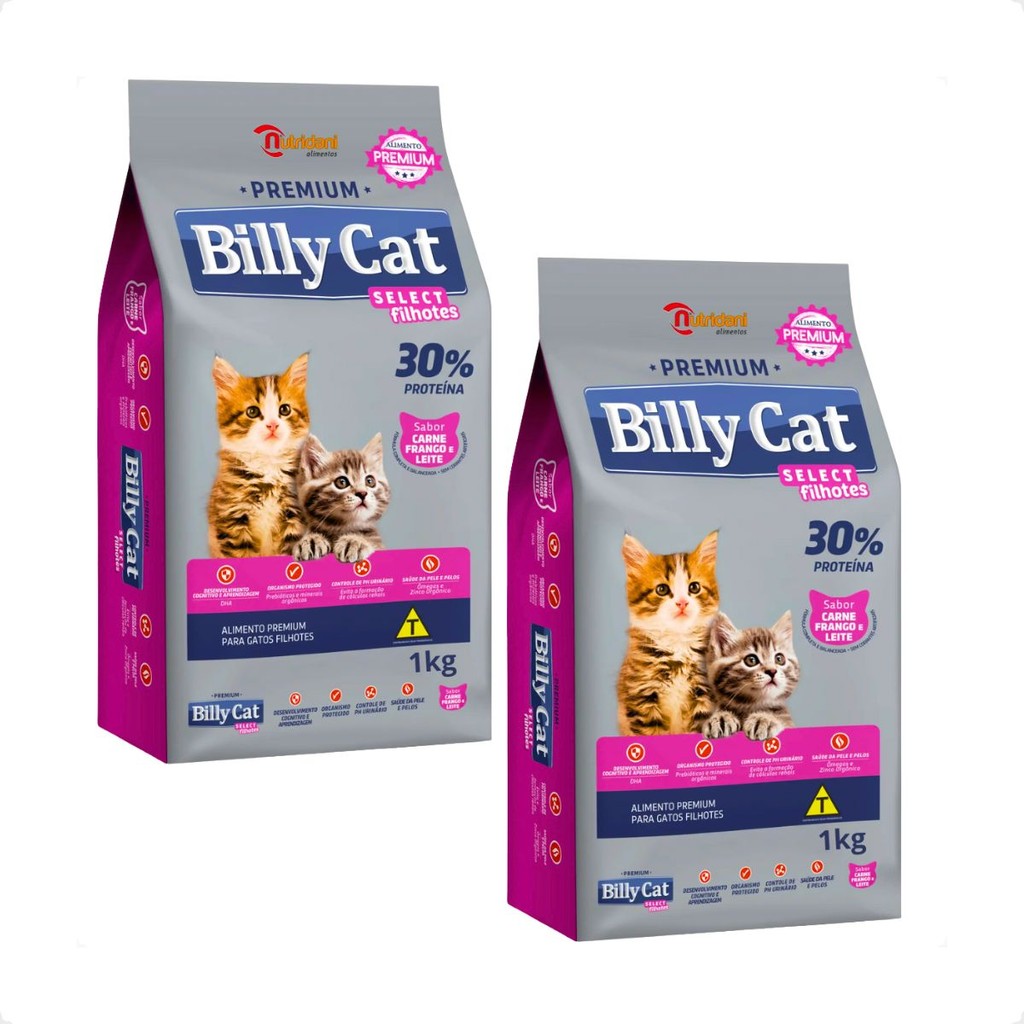 Kit 2 Ração Billy Cat Select Gatos Filhotes - 1Kg