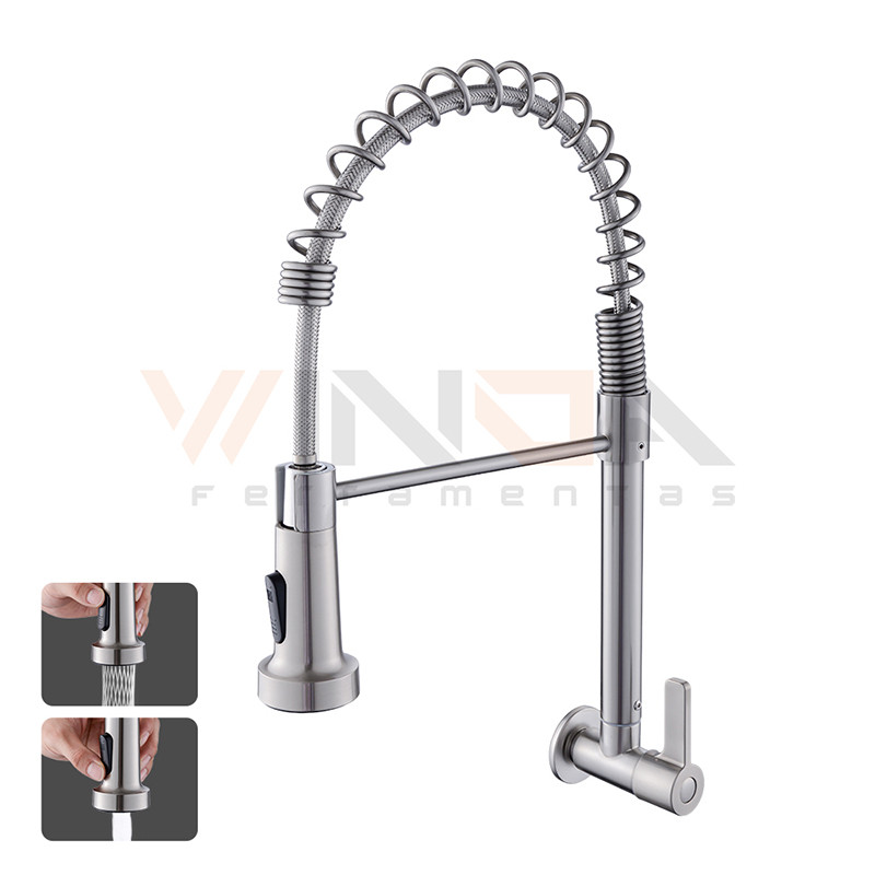 Torneira Gourmet de Cozinha montada na parede Preto Misturador Monocomando Com Pull Down Ducha Spray, Duas funções