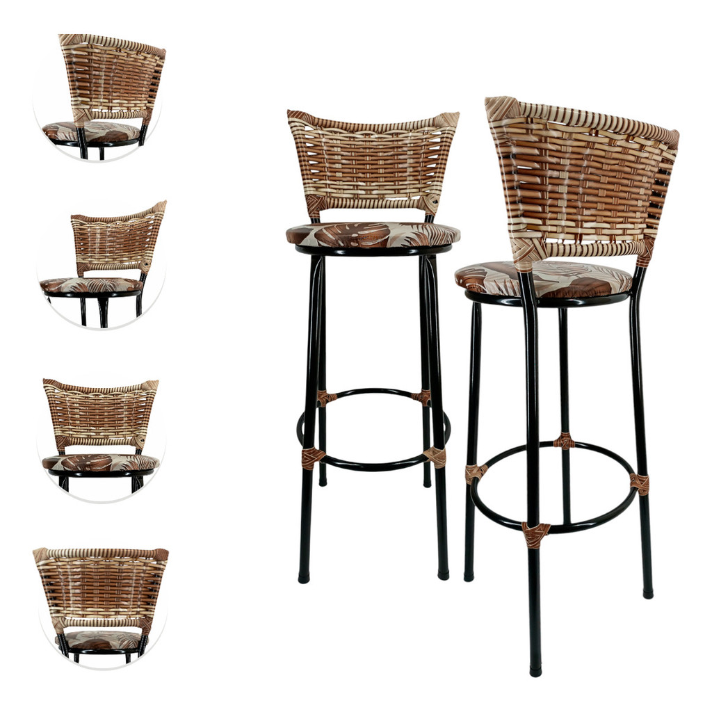 Banqueta Média 60 cm até o assento Juncada Kit 2 Junco Cappuccino Cozinha Bancada (1 KIT POR COMPRA)