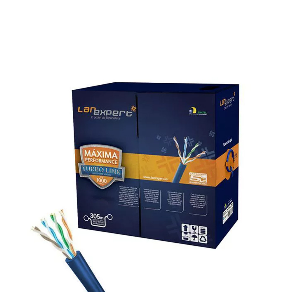 Cabo Rede Lan Expert Azul Turbo Link Cat5e 100% Cobre 305m
