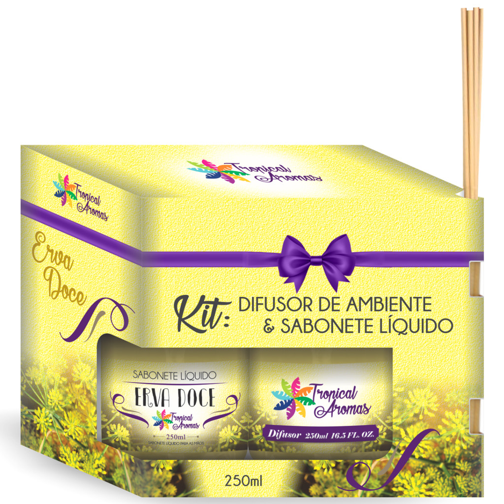 Kit Refil Difusor de Ambiente + Sabonete Líquido Erva Doce 250ml Tropical Aromas