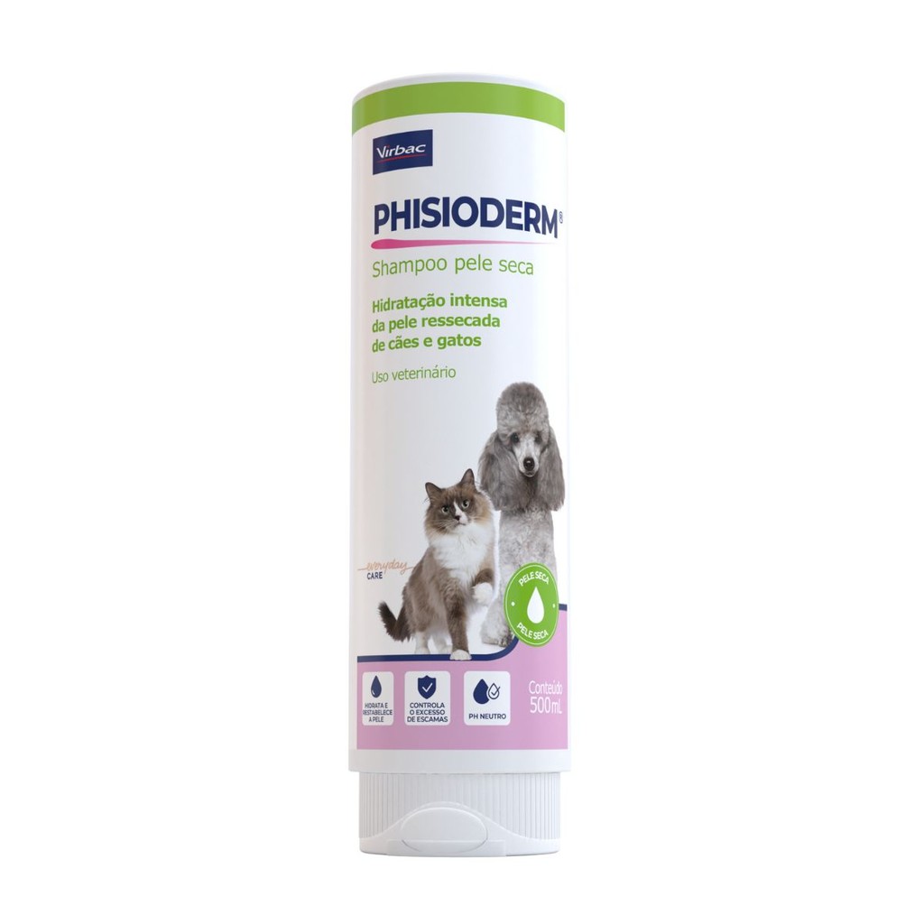 Phisioderm Shampoo Pele Seca 500ML Cães e Gatos - Virbac em Oferta na Shopee