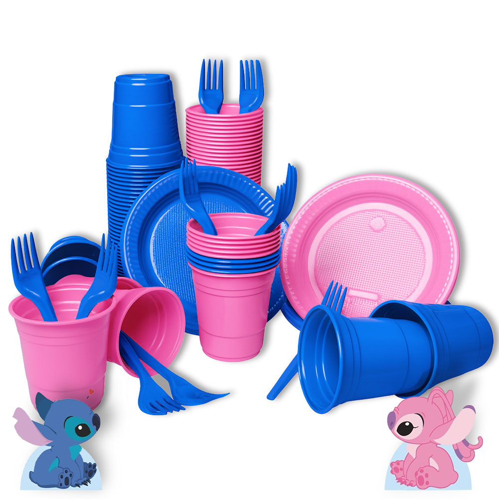 Kit Descartáveis Festa Stich e Angel Para 50 Pessoas