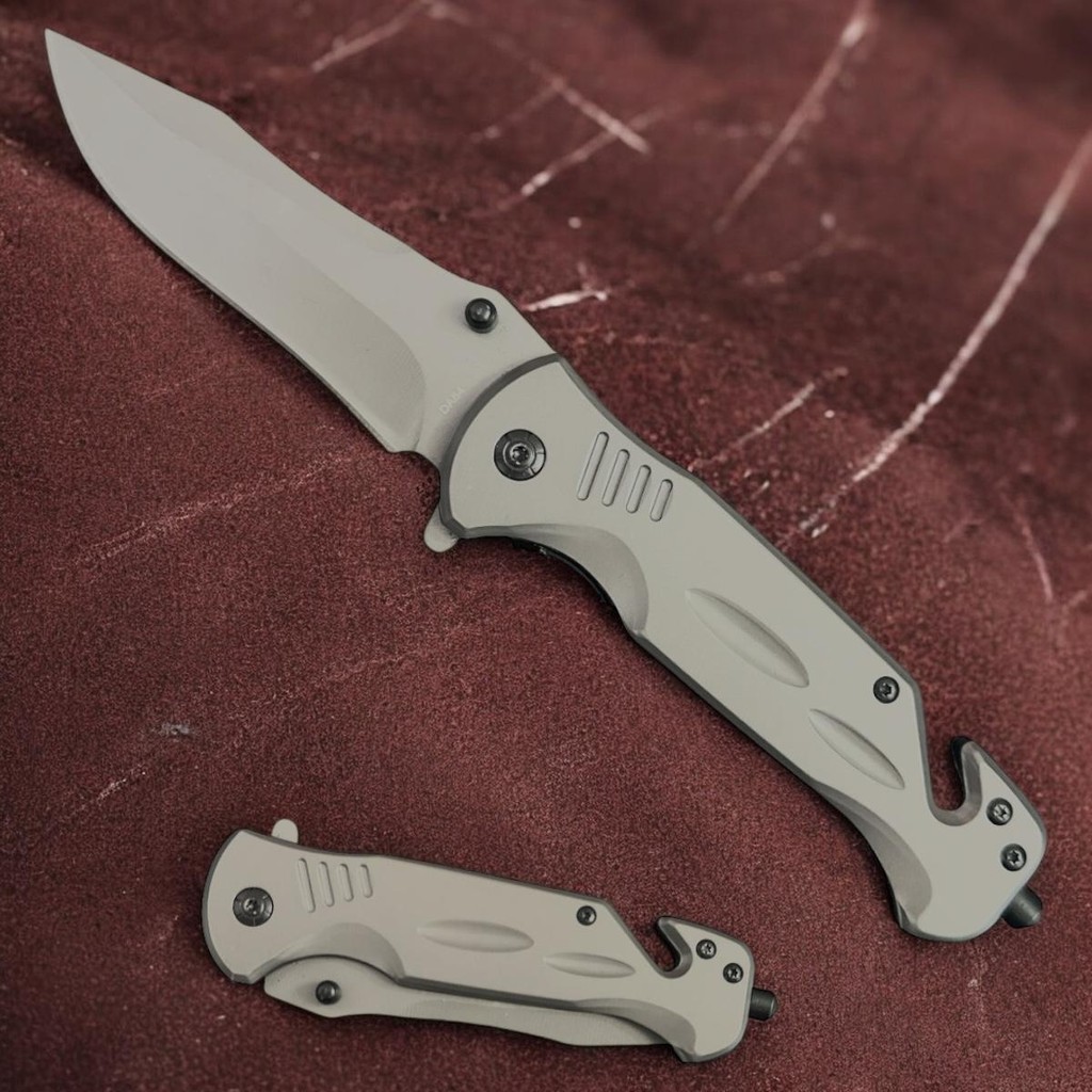 Canivete Metal Cor Grey Titanium Semi Automatico Inox Pesca Camping